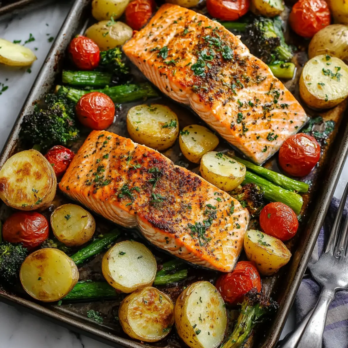 Sheet Pan Salmon and Potatoes with Veggies