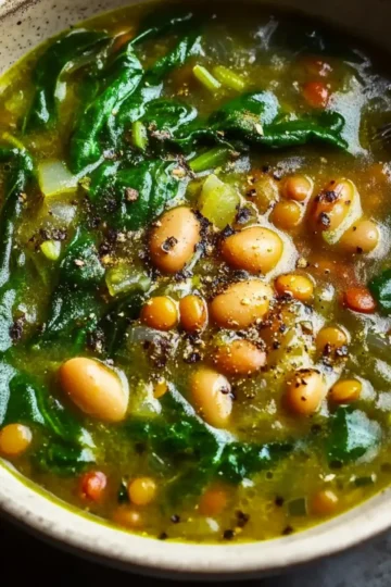 Spinach, Lentil, and Butter Bean Soup