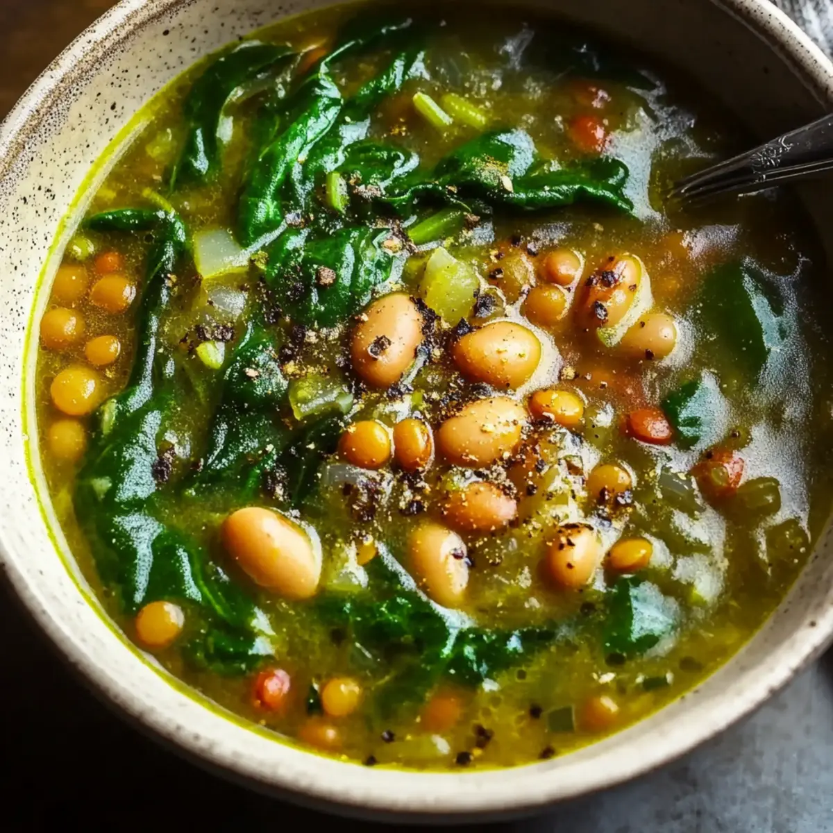 Spinach, Lentil, and Butter Bean Soup