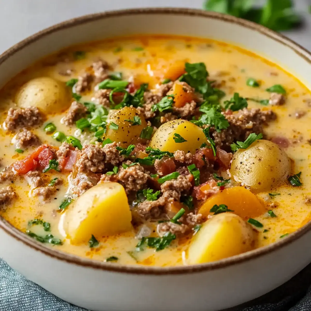 Cheeseburger Soup with Baby Potatoes