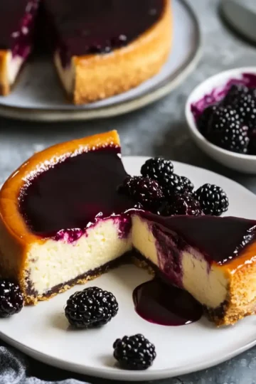 London Fog Basque Cheesecake with Blackberry Sauce