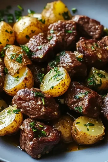 Garlic Butter Beef Bites with Potatoes