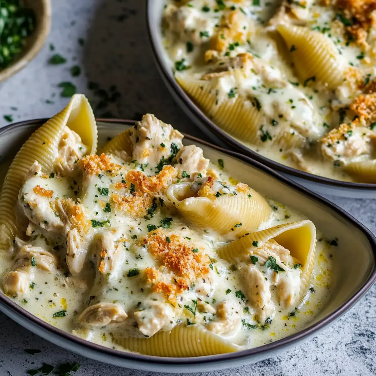 Garlic Butter Chicken Alfredo Stuffed Shells