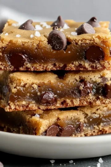 Gooey Salted Caramel Chocolate Chip Cookie Bars