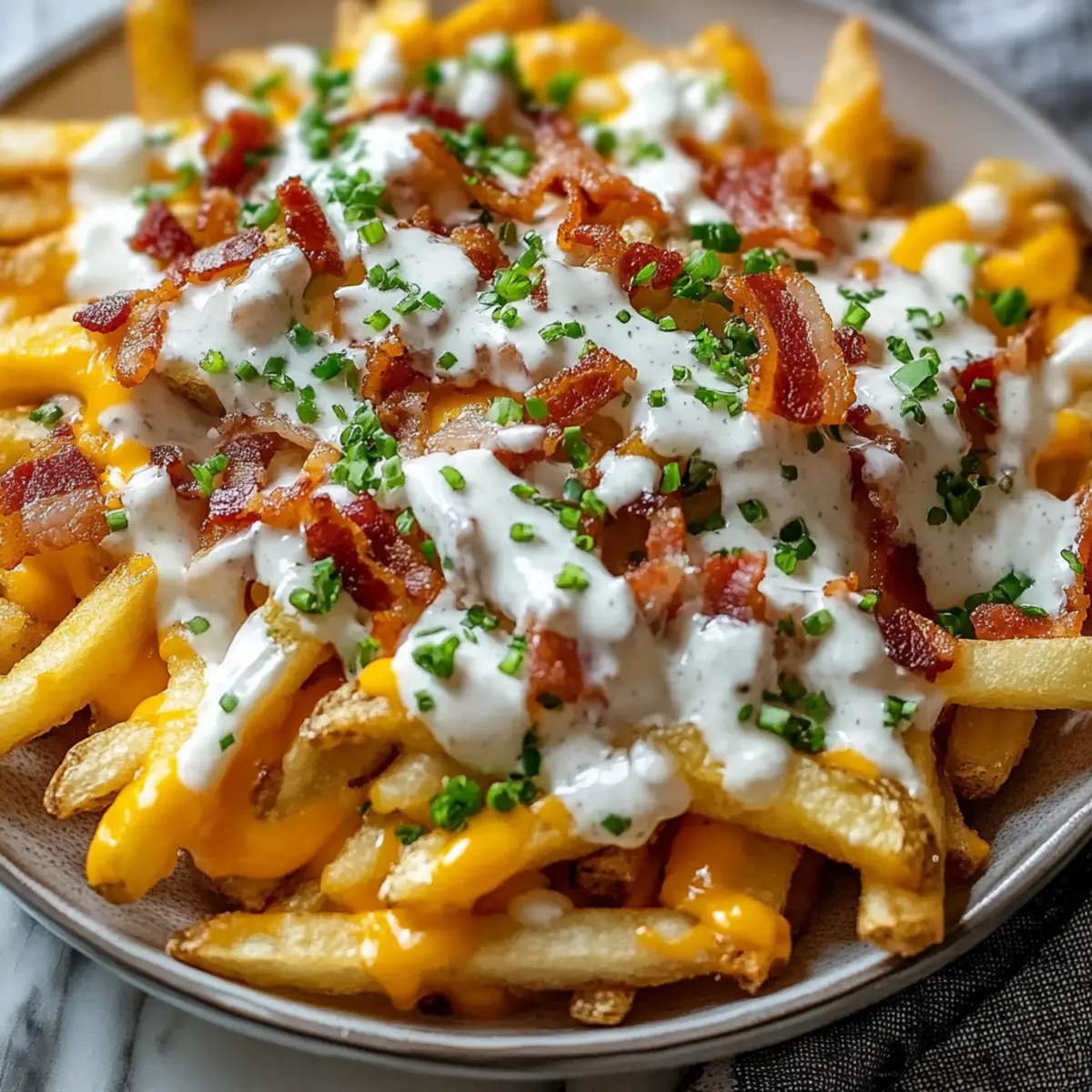 Loaded Fries with Bacon, Cheddar, and Ranch Dressing