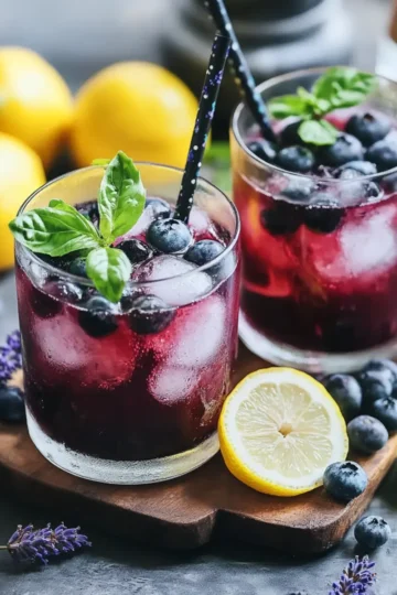 Blueberry Basil Lemon Lavender Mocktail