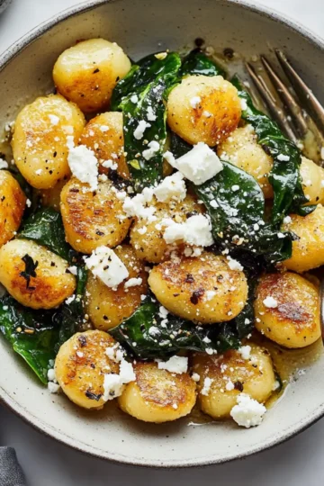 Crispy Gnocchi with Spinach and Feta